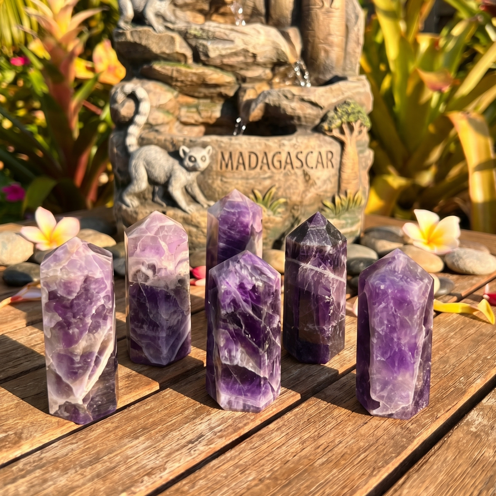 Banded Purple Amethyst Crystal Point Tower Obelisk Carving