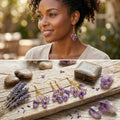 Long Dangle Amethyst Triple Crystal Point Earrings Pair (Gold Plated)