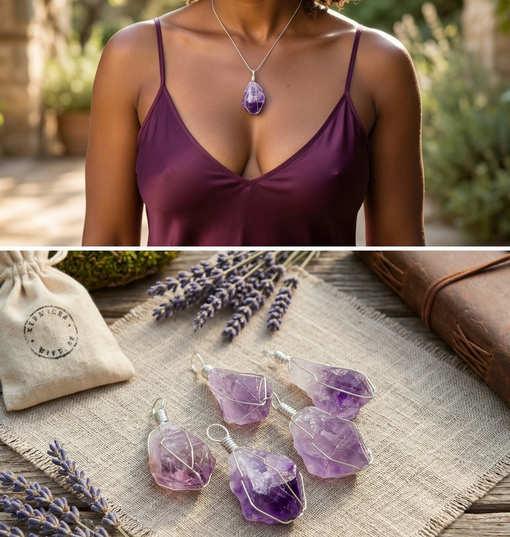 Amethyst Crystal Point Pendant (Silver Plated Wire Wrapped)
