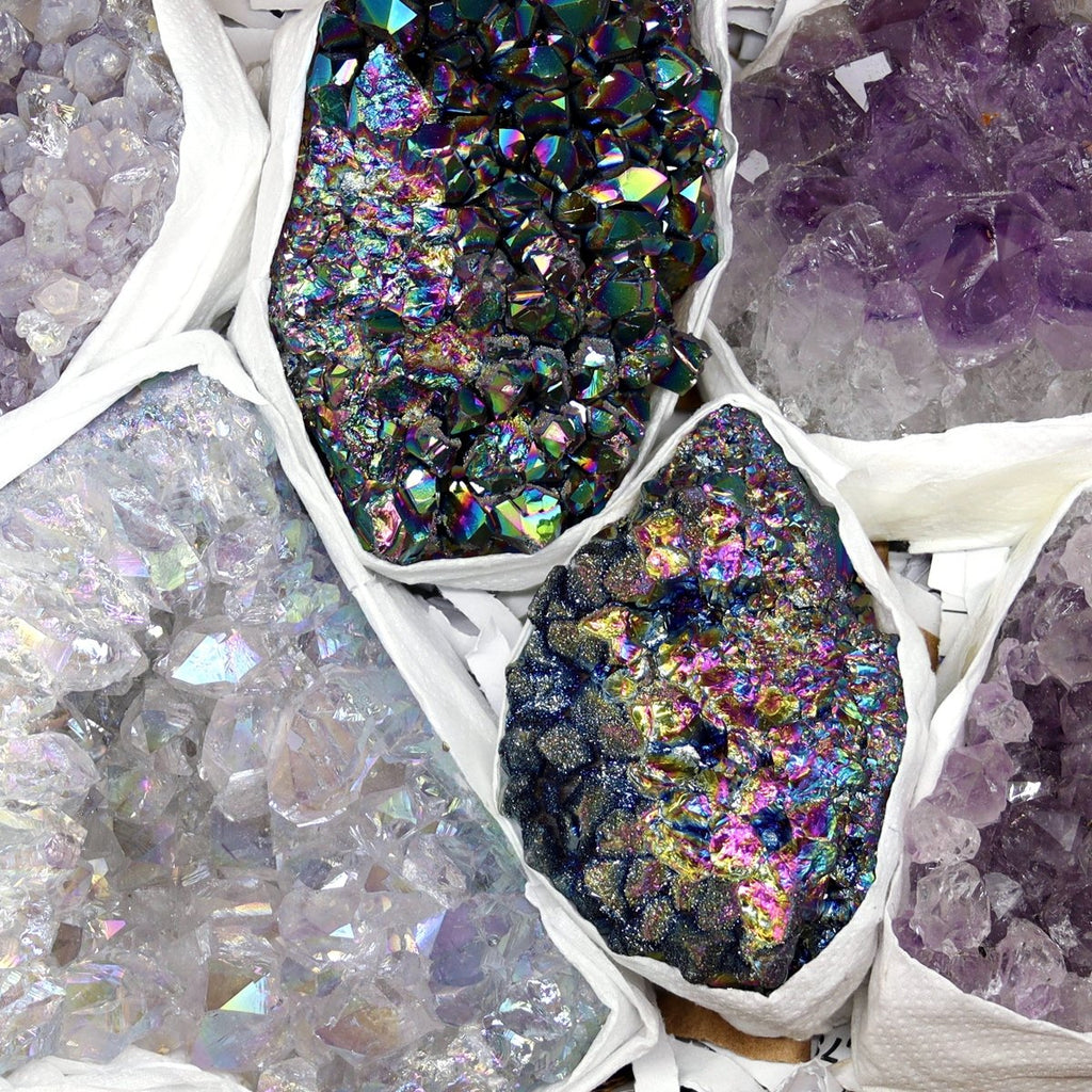 Assorted Amethyst Druzy Small Flat / Natural, Aura and Titanium (2.0" - 3.0") AVG