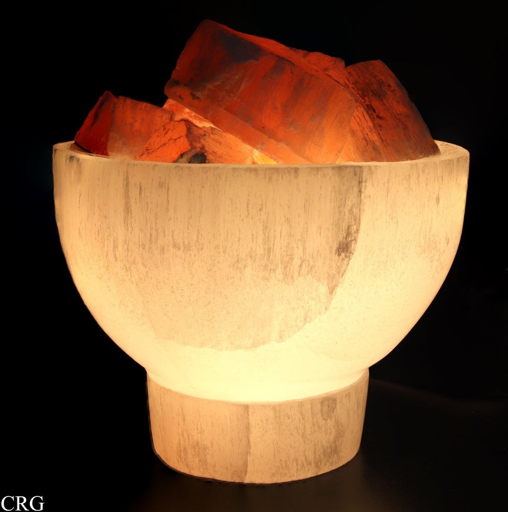 BIG Red Selenite "Fire Bowl" Lamp Qty-1 Wholesale Bulk - CORD AND BULB INCLUDED