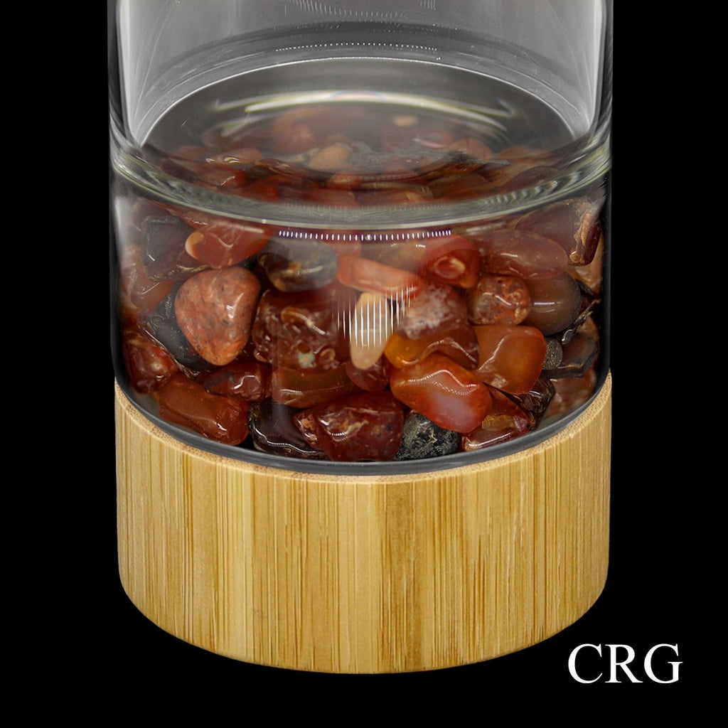 Bamboo Glass Water Bottle with Carnelian Gemstones