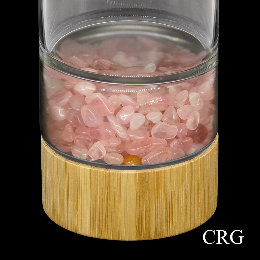 Bamboo Glass Water Bottle with Rose Quartz Gemstones
