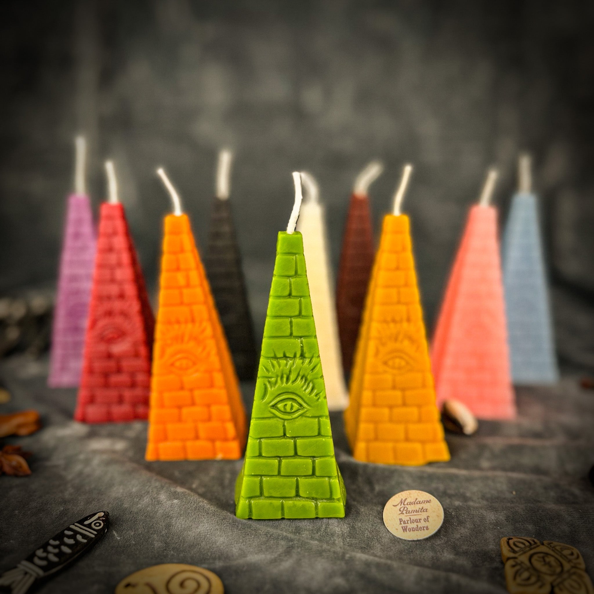 Beeswax All-Seeing Eye Pyramid Spell Candle - Abundance, Prosperity & Intuition