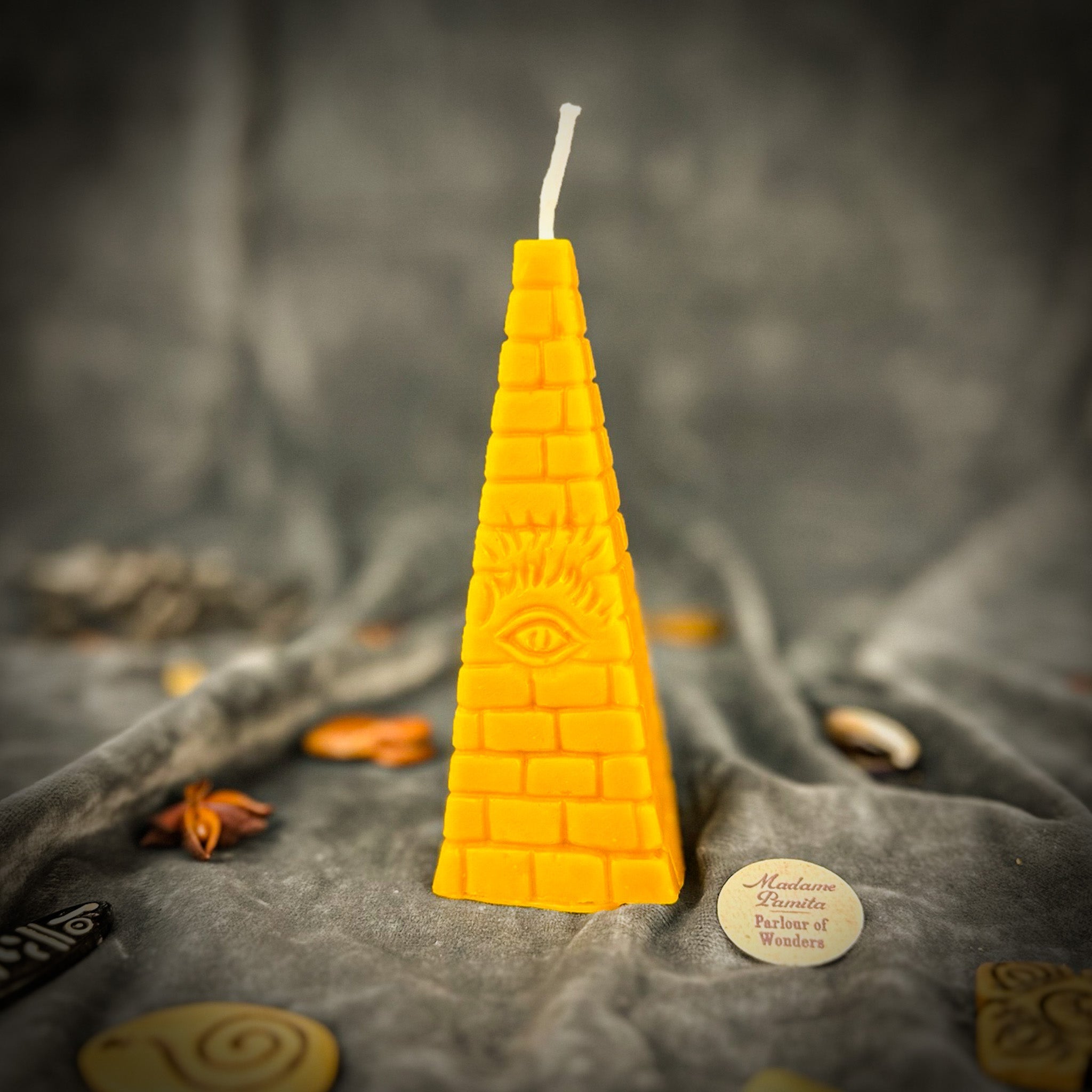 Beeswax All-Seeing Eye Pyramid Spell Candle - Abundance, Prosperity & Intuition