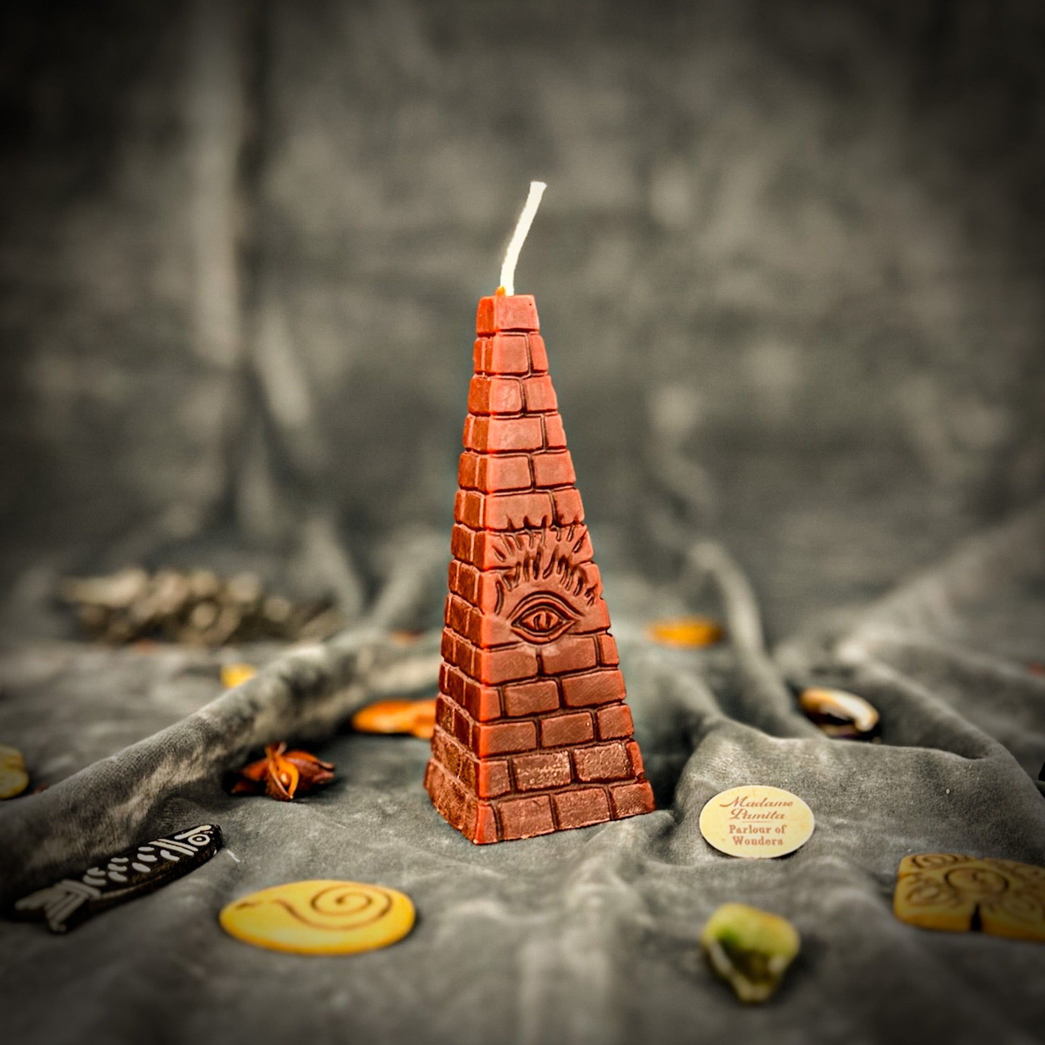 Beeswax All-Seeing Eye Pyramid Spell Candle - Abundance, Prosperity & Intuition
