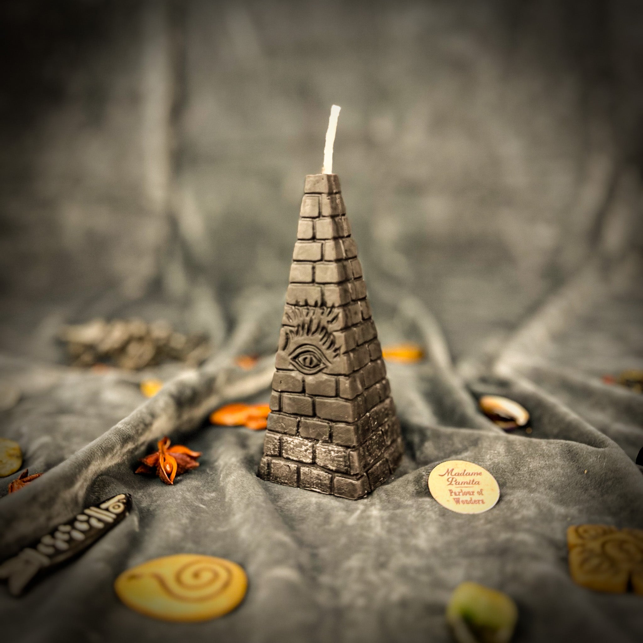 Beeswax All-Seeing Eye Pyramid Spell Candle - Abundance, Prosperity & Intuition