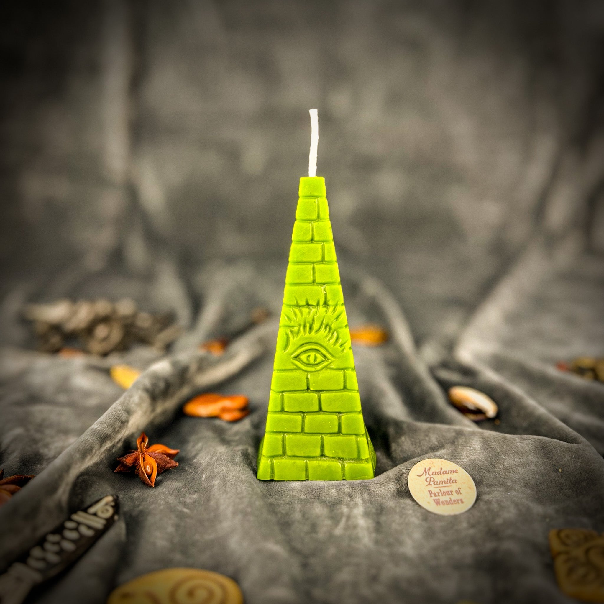 Beeswax All-Seeing Eye Pyramid Spell Candle - Abundance, Prosperity & Intuition