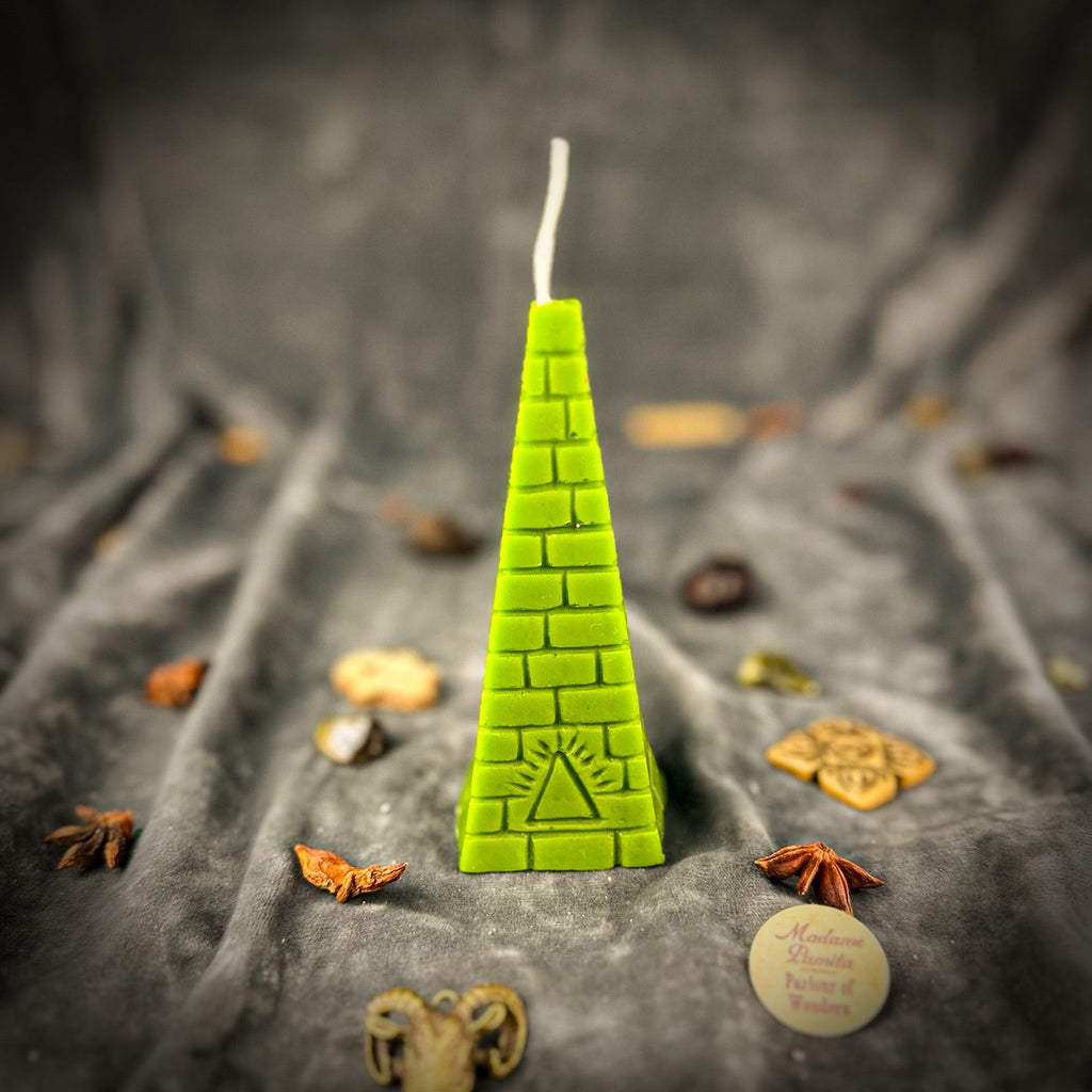 Beeswax All-Seeing Eye Pyramid Spell Candle - Abundance, Prosperity & Intuition