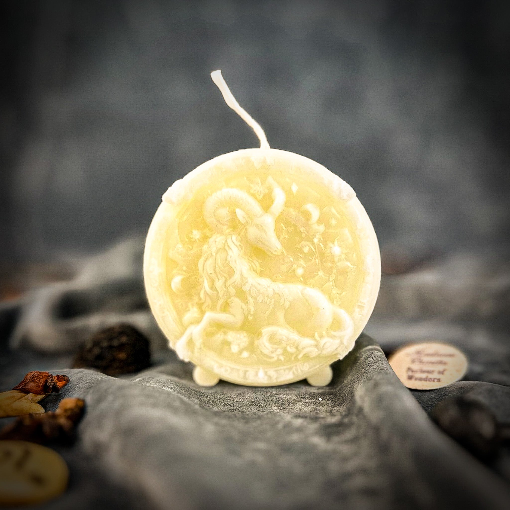 Beeswax Capricorn Goat Zodiac Spell Candle - Ambition, Discipline & Success