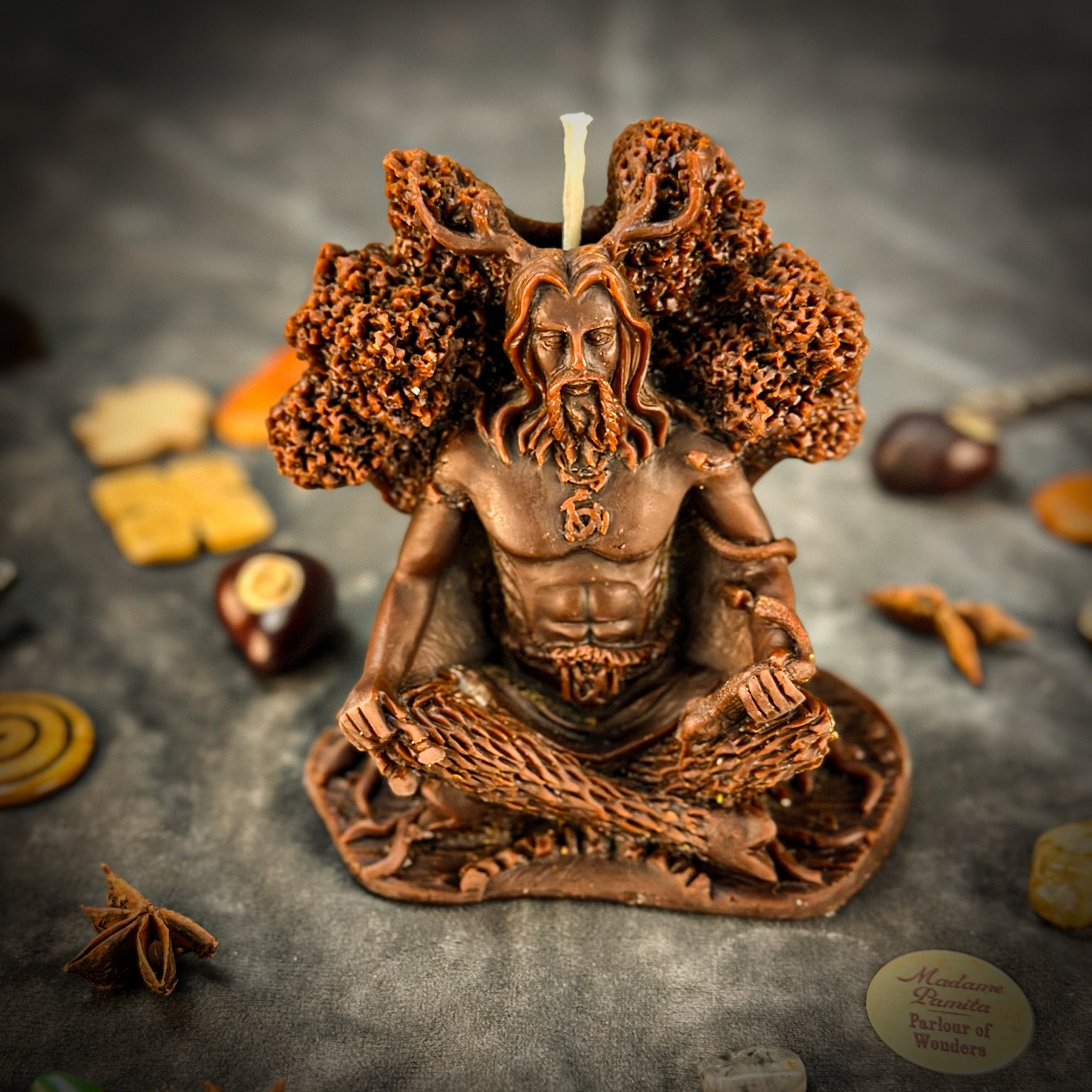 Beeswax Horned God Spell Candle - Cernunnos Nature Magic & Fertility