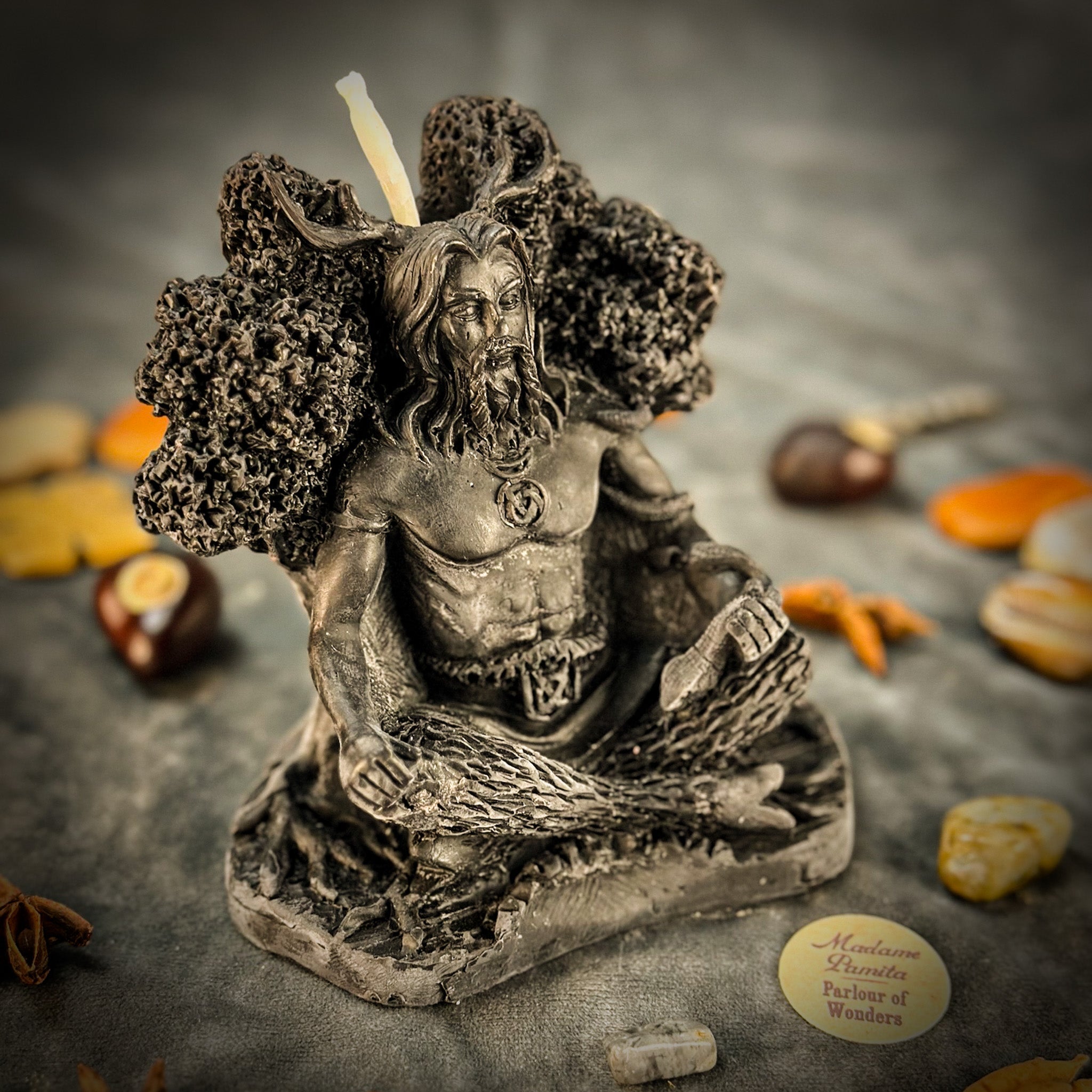 Beeswax Horned God Spell Candle - Cernunnos Nature Magic & Fertility