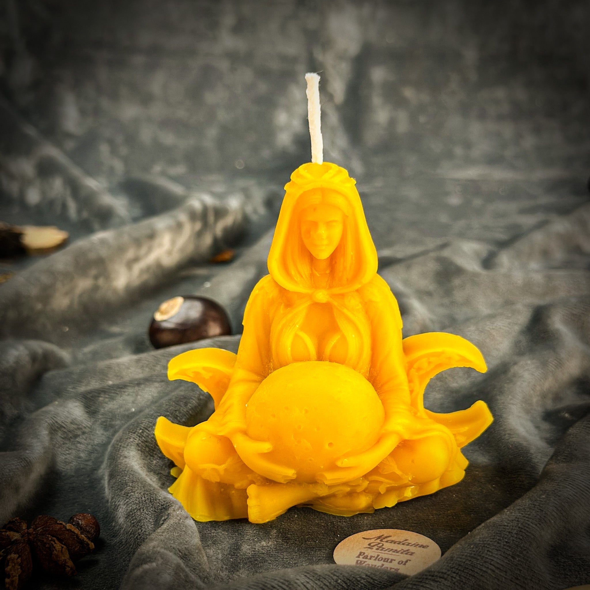 Beeswax Moon Goddess Spell Candle - Lunar Magic & Divine Feminine Energy