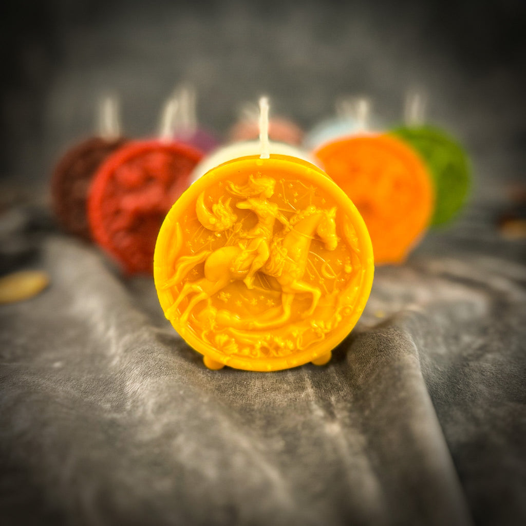 Beeswax Sagittarius Archer Zodiac Spell Candle - Adventure, Wisdom & Optimism