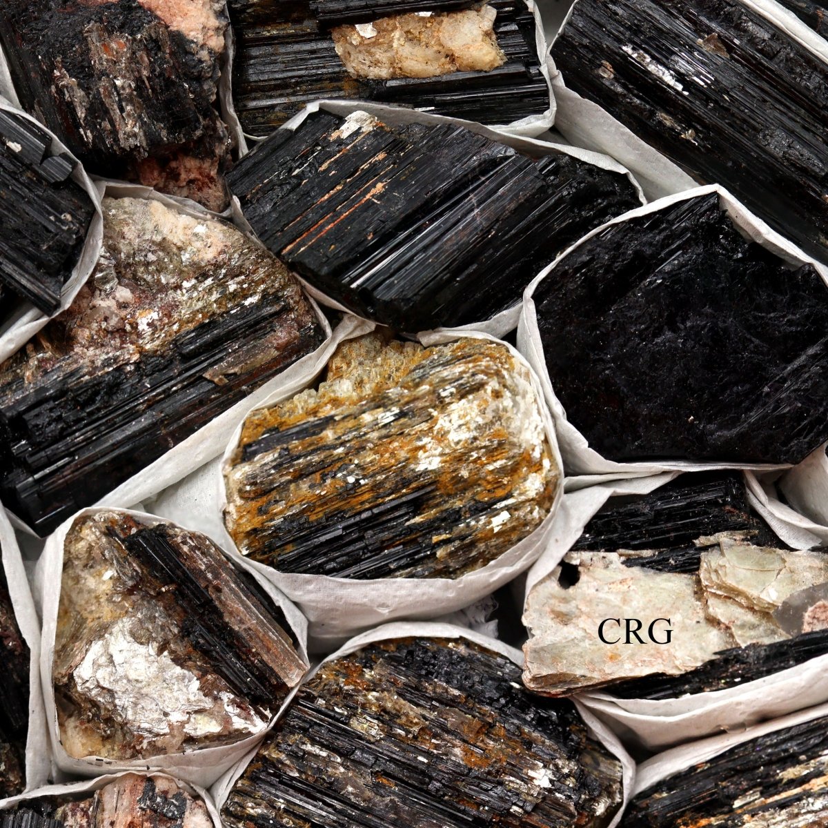 Black Tourmaline Crystals with Mica Inclusions B Grade / Medium Flat