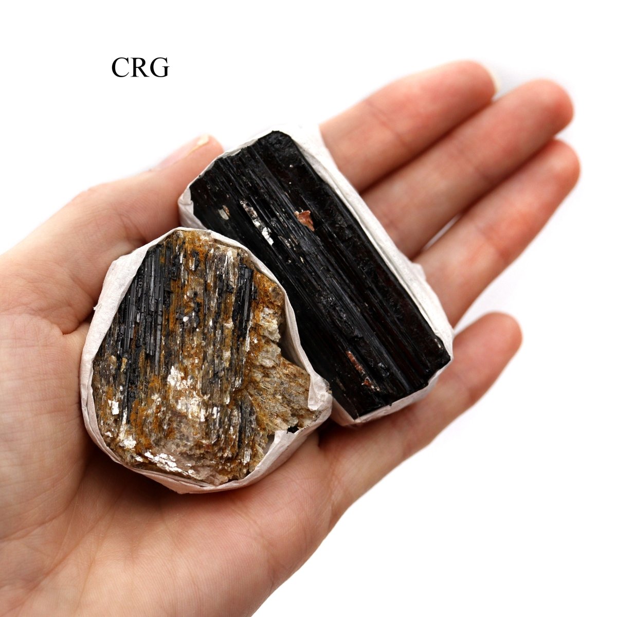 Black Tourmaline Crystals with Mica Inclusions B Grade / Medium Flat