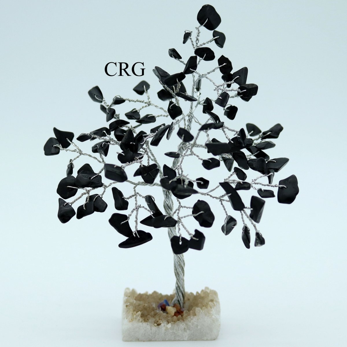 Black Tourmaline Tree On Crystal Cluster w/ Silver Wire