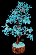 Blue Topaz Tree On Wood Base w/ Silver Wire