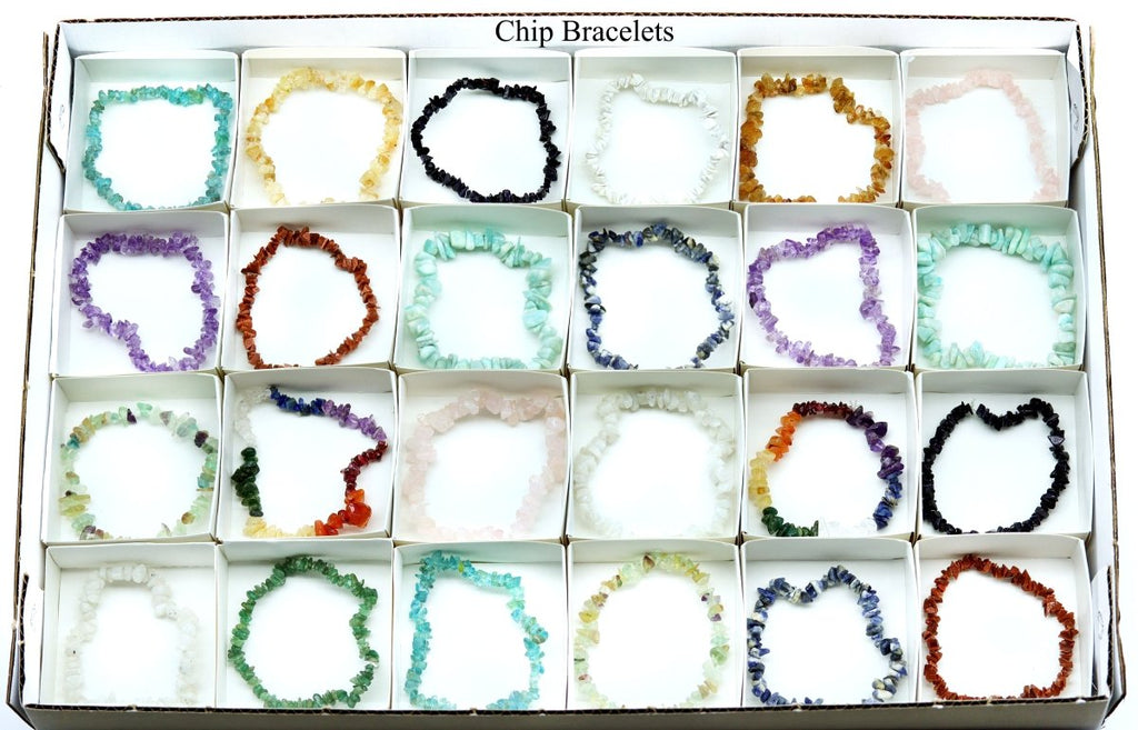 24 Piece Flat - Assorted Gemstone Chip Bracelets