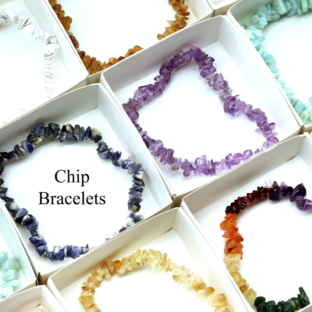 24 Piece Flat - Assorted Gemstone Chip Bracelets
