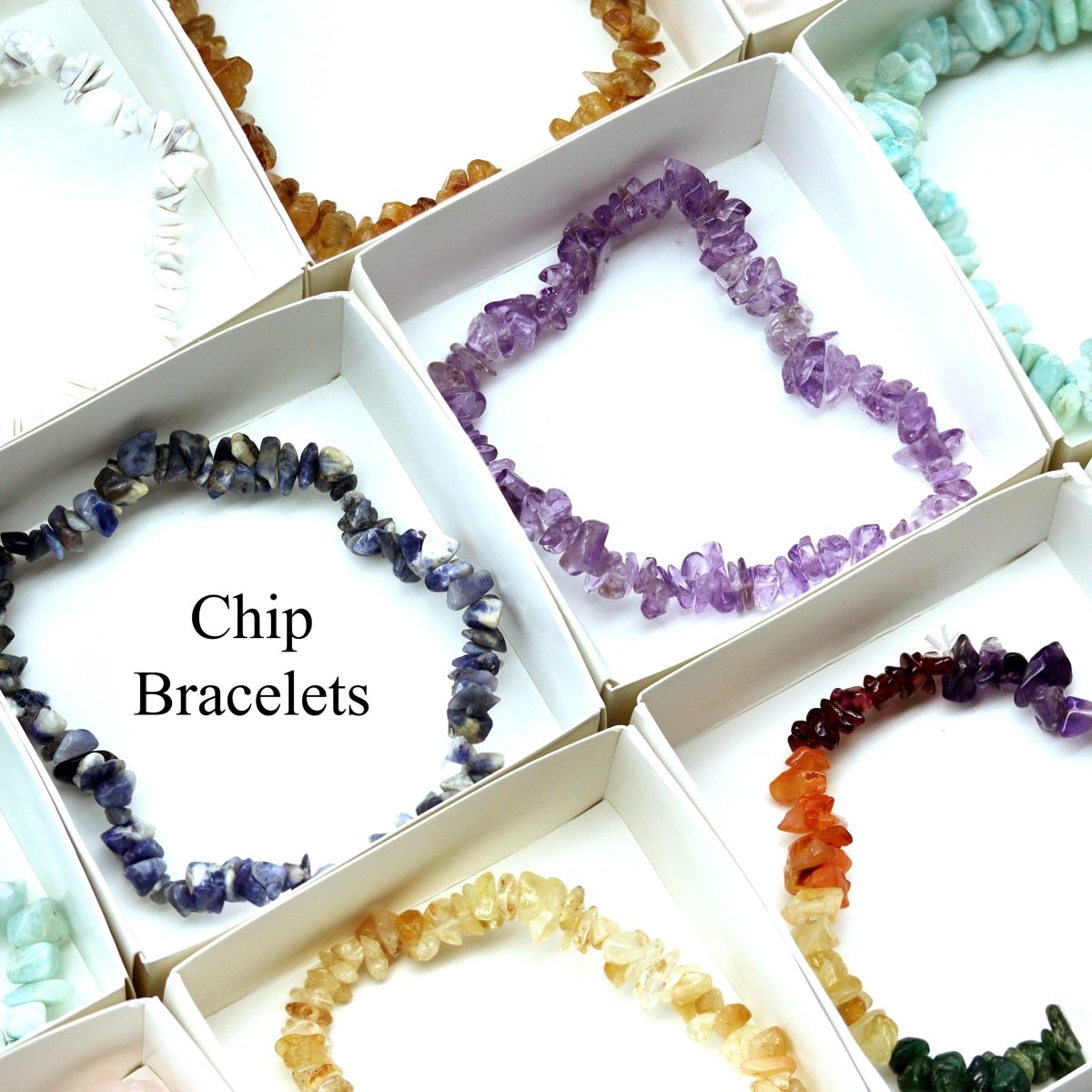 24 Piece Flat - Assorted Gemstone Chip Bracelets