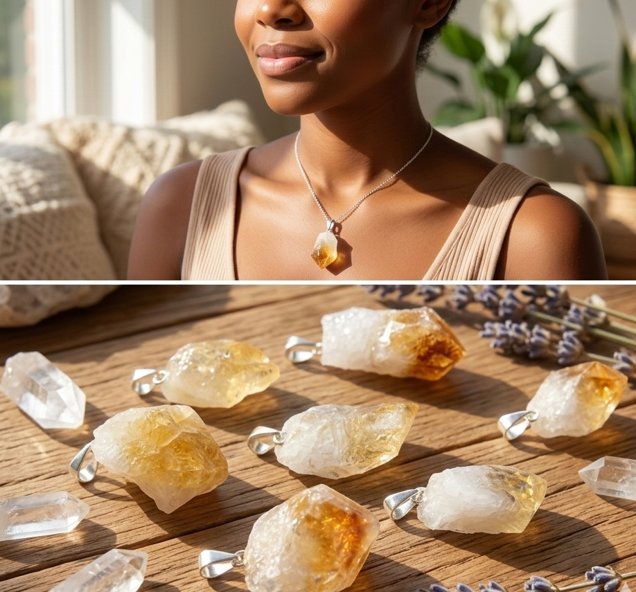Raw Citrine Crystal Point Pendant (Silver Bail) Gemstone Jewelry Necklace Supply