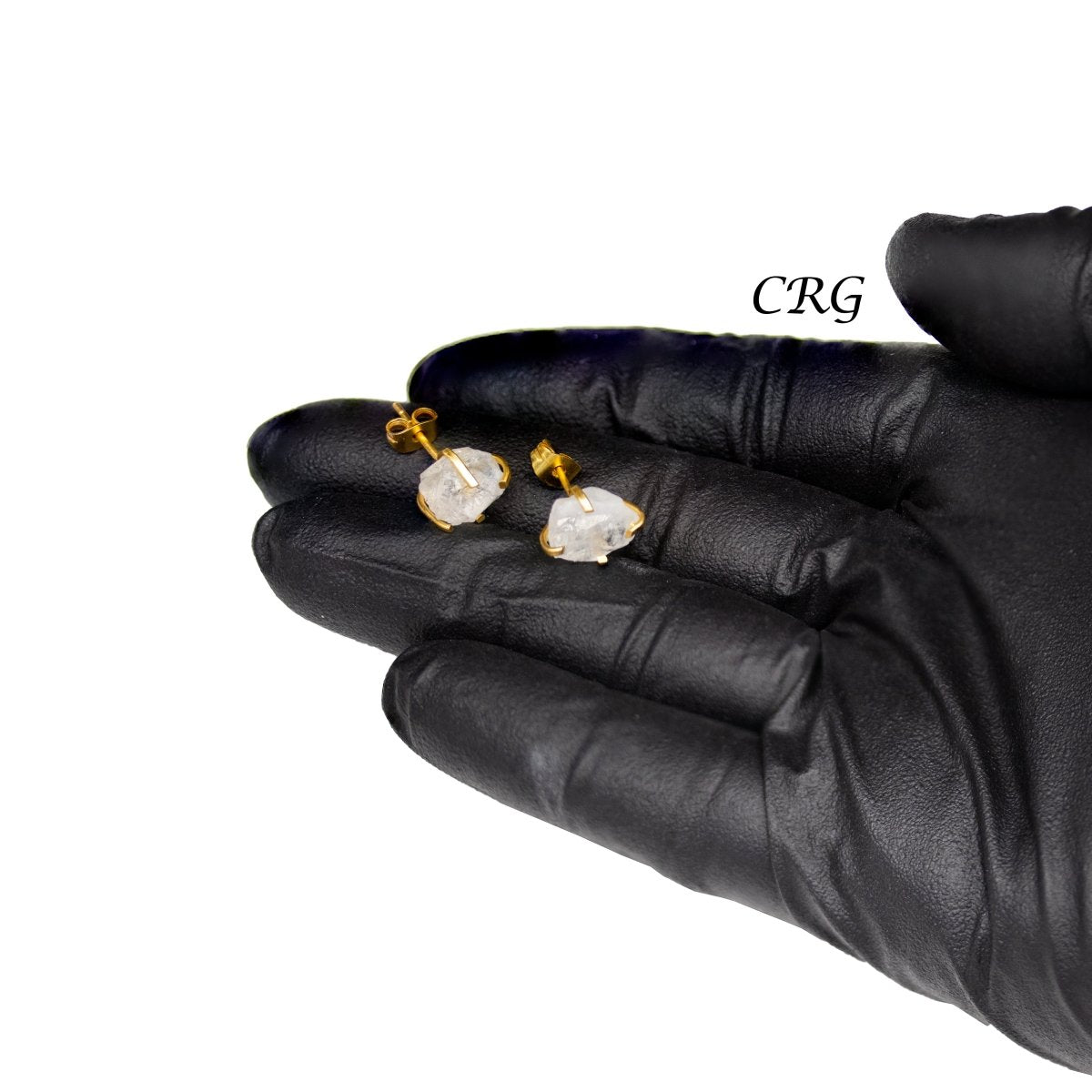 Raw Crystal Quartz Stud Earrings with Gold Plating / 6mm AVG - 1 PAIR
