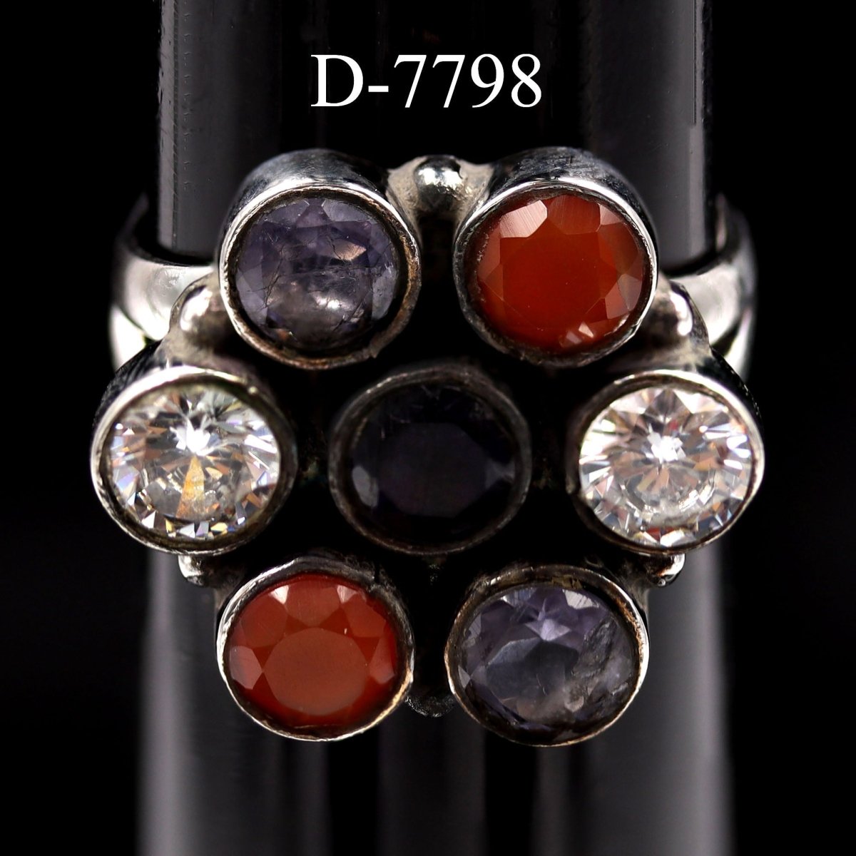 D-7798-  Multistone Sterling Silver Ring / SIZE 8