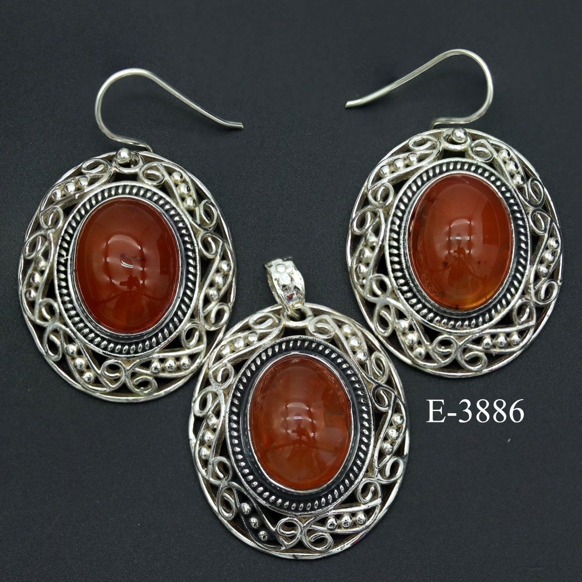E-3886 Carnelian 925 Sterling Silver Jewelry