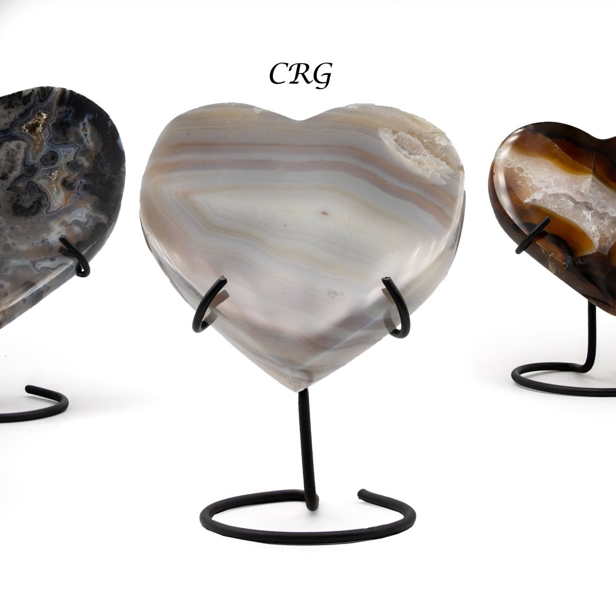 Extra Quality Agate Hearts with Metal Stands / 2.5-4" AVG - 1 KILO LOT