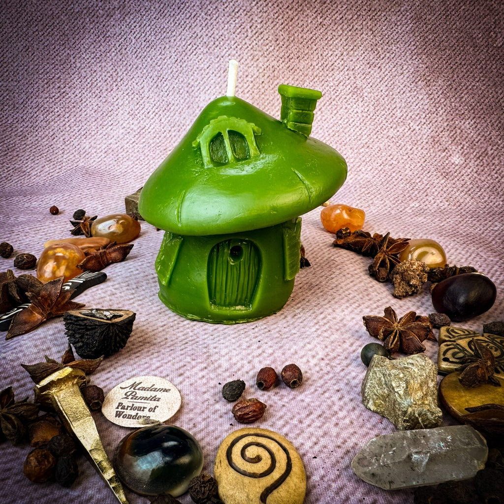 Beeswax Mushroom Fairy Hut Cozy Home Spell Candle - Sanctuary & Blessing Magic