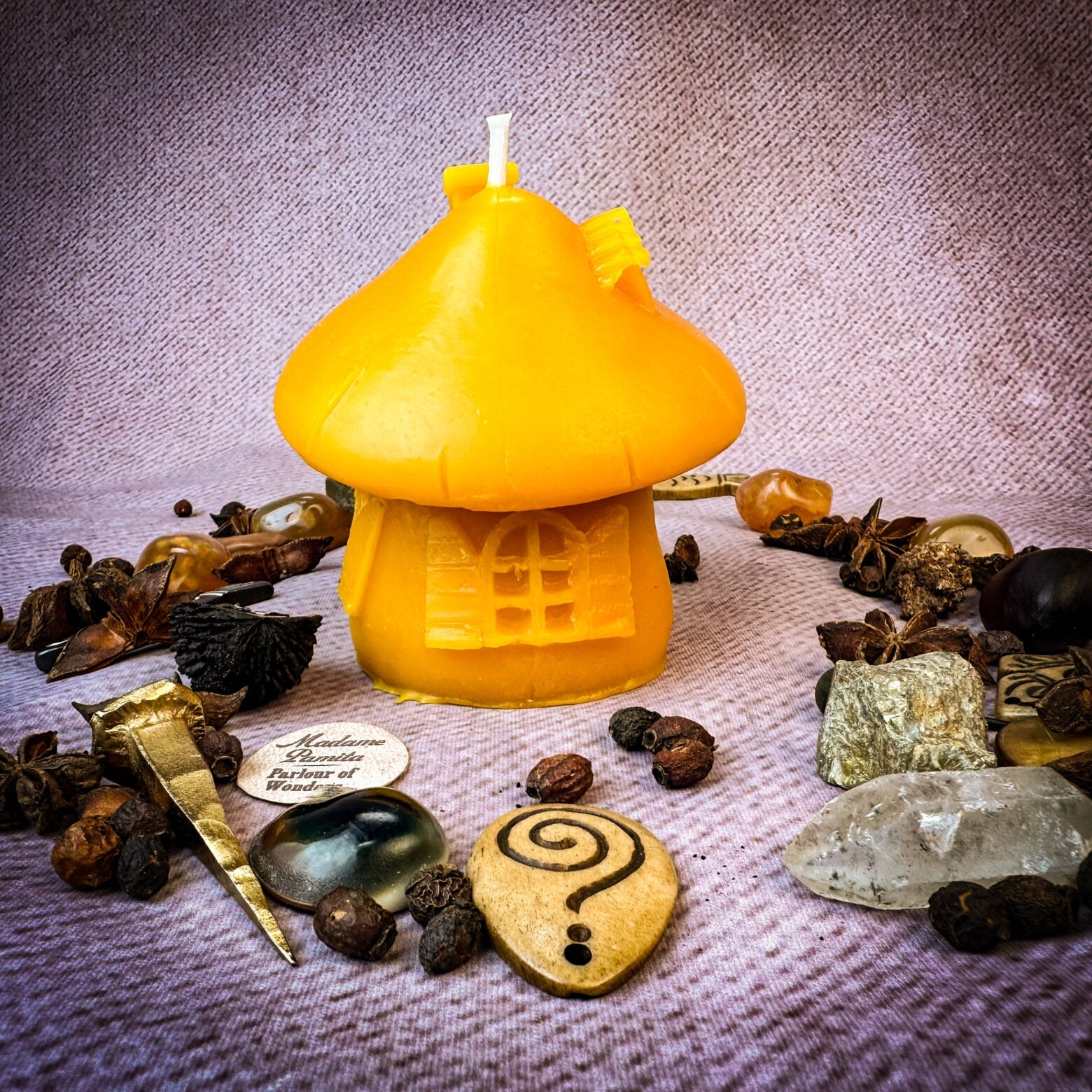 Beeswax Mushroom Fairy Hut Cozy Home Spell Candle - Sanctuary & Blessing Magic