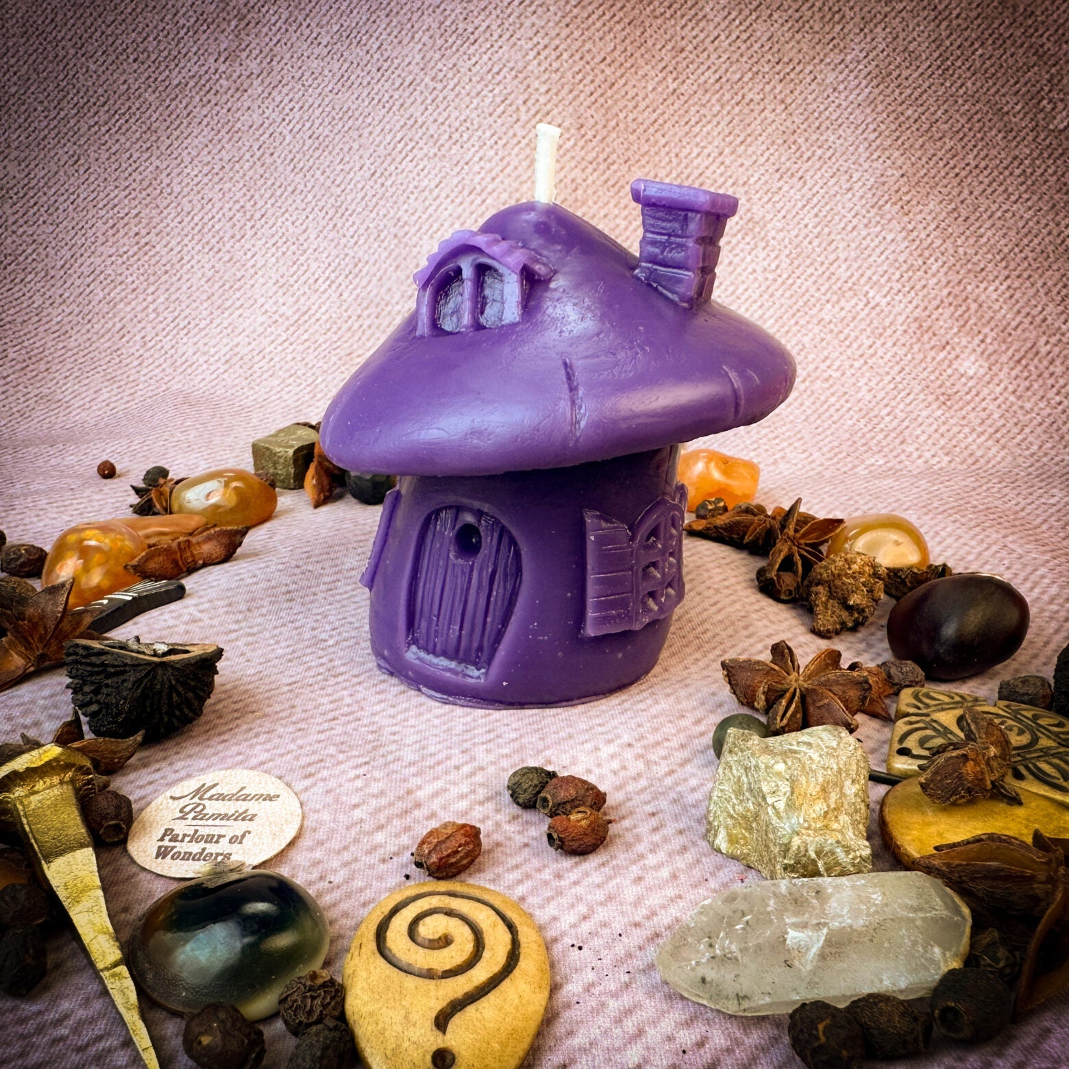 Beeswax Mushroom Fairy Hut Cozy Home Spell Candle - Sanctuary & Blessing Magic