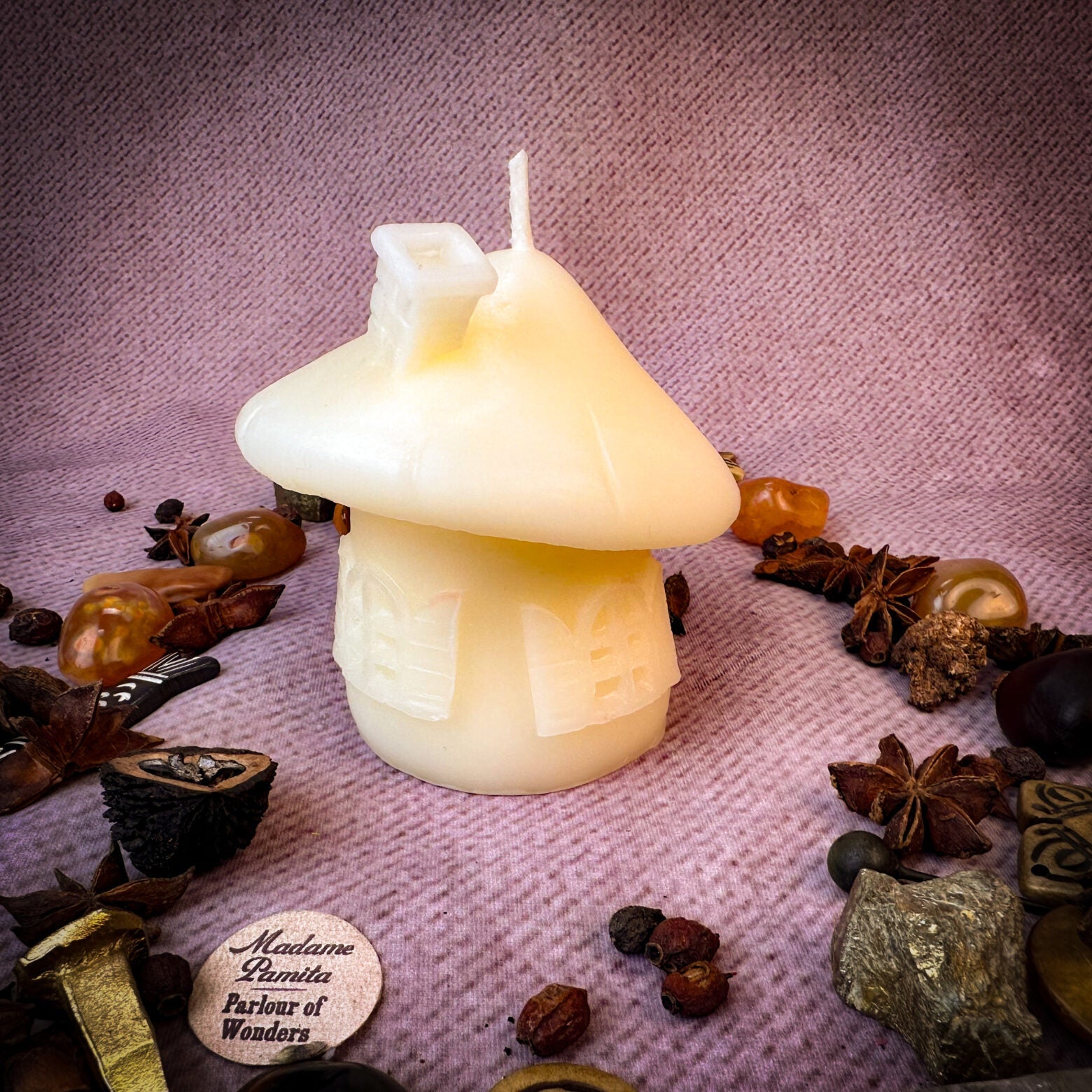 Beeswax Mushroom Fairy Hut Cozy Home Spell Candle - Sanctuary & Blessing Magic