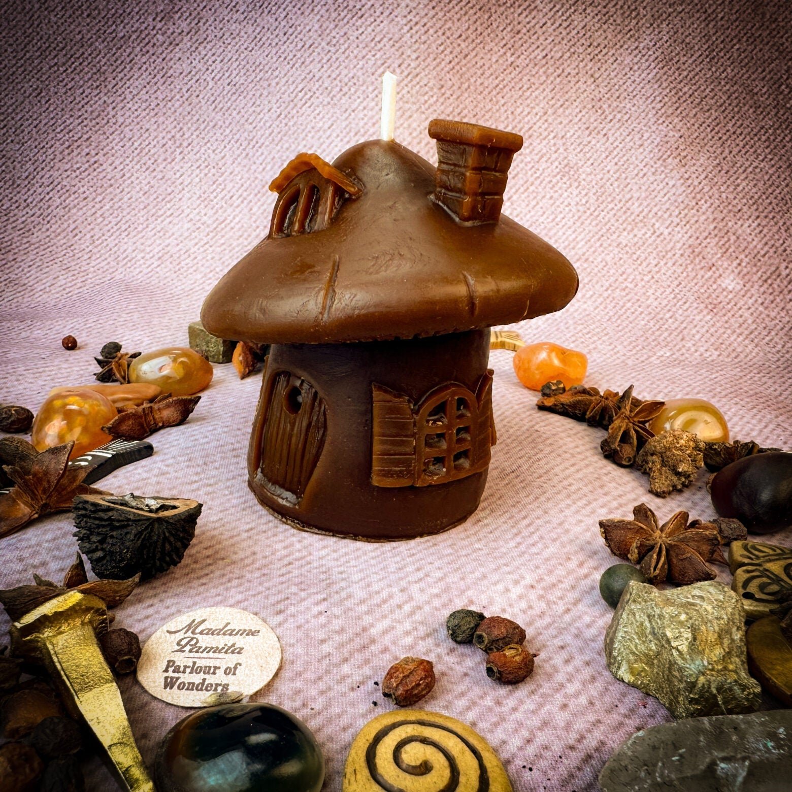 Beeswax Mushroom Fairy Hut Cozy Home Spell Candle - Sanctuary & Blessing Magic