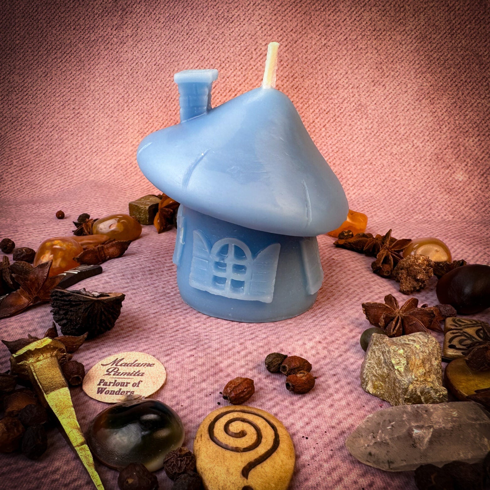 Beeswax Mushroom Fairy Hut Cozy Home Spell Candle - Sanctuary & Blessing Magic