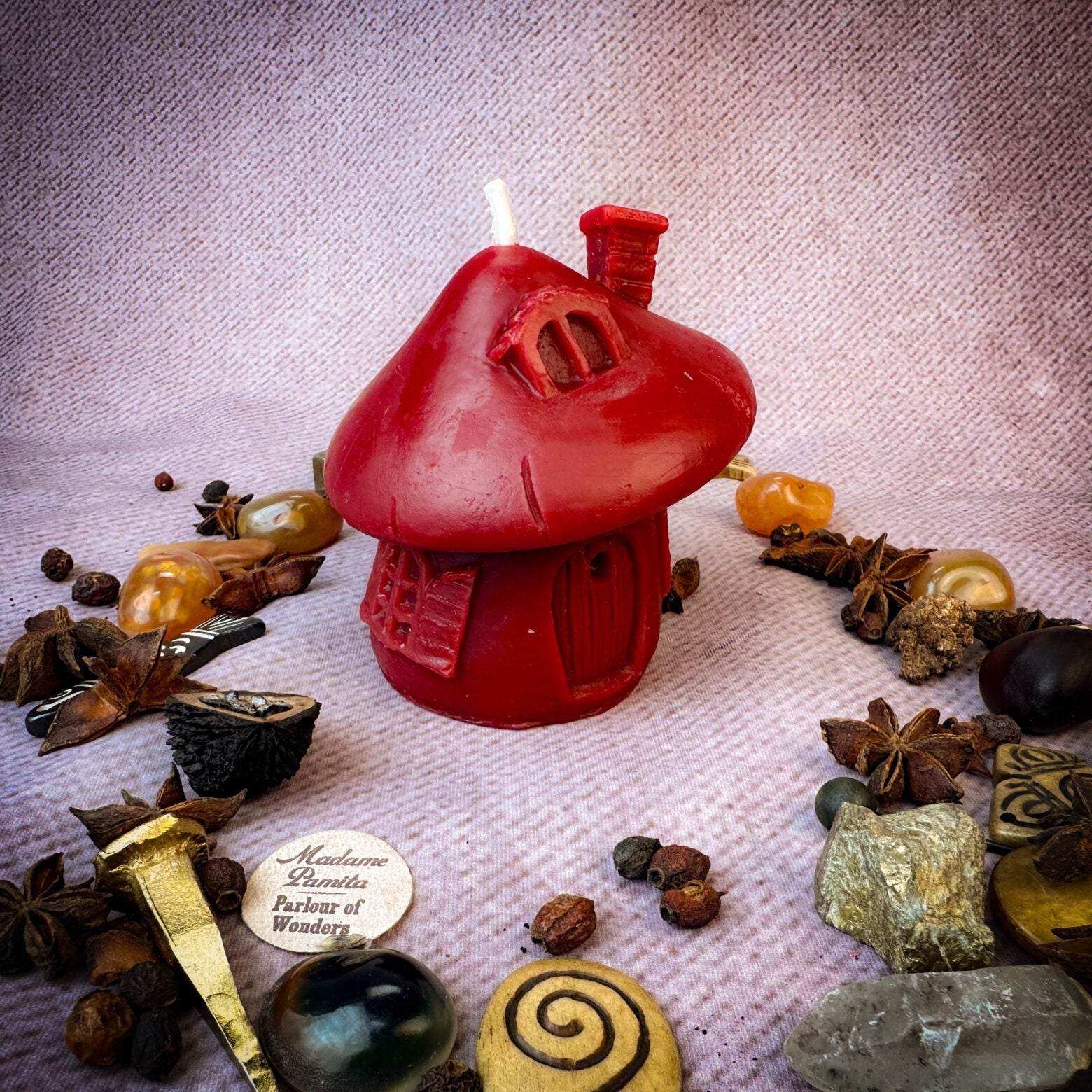 Beeswax Mushroom Fairy Hut Cozy Home Spell Candle - Sanctuary & Blessing Magic