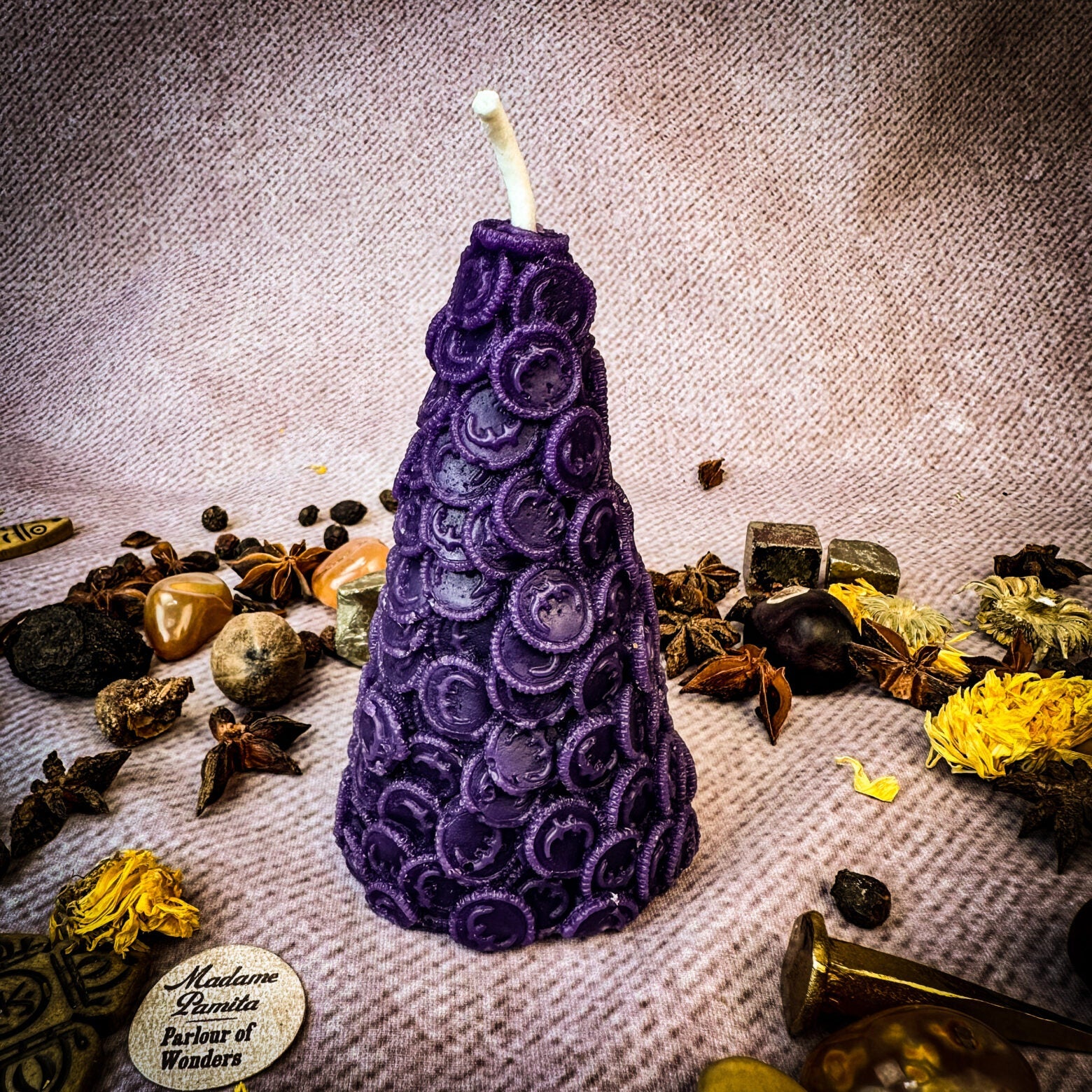 Beeswax Cone of Coins Spell Candle - Money Magnet & Prosperity Magic