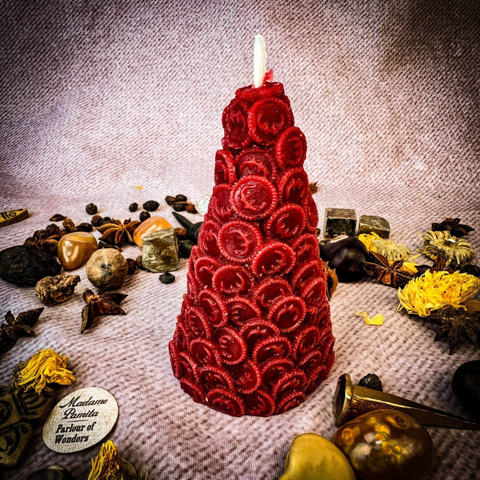 Beeswax Cone of Coins Spell Candle - Money Magnet & Prosperity Magic