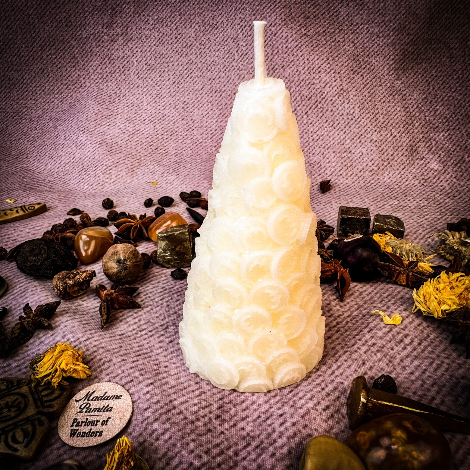 Beeswax Cone of Coins Spell Candle - Money Magnet & Prosperity Magic