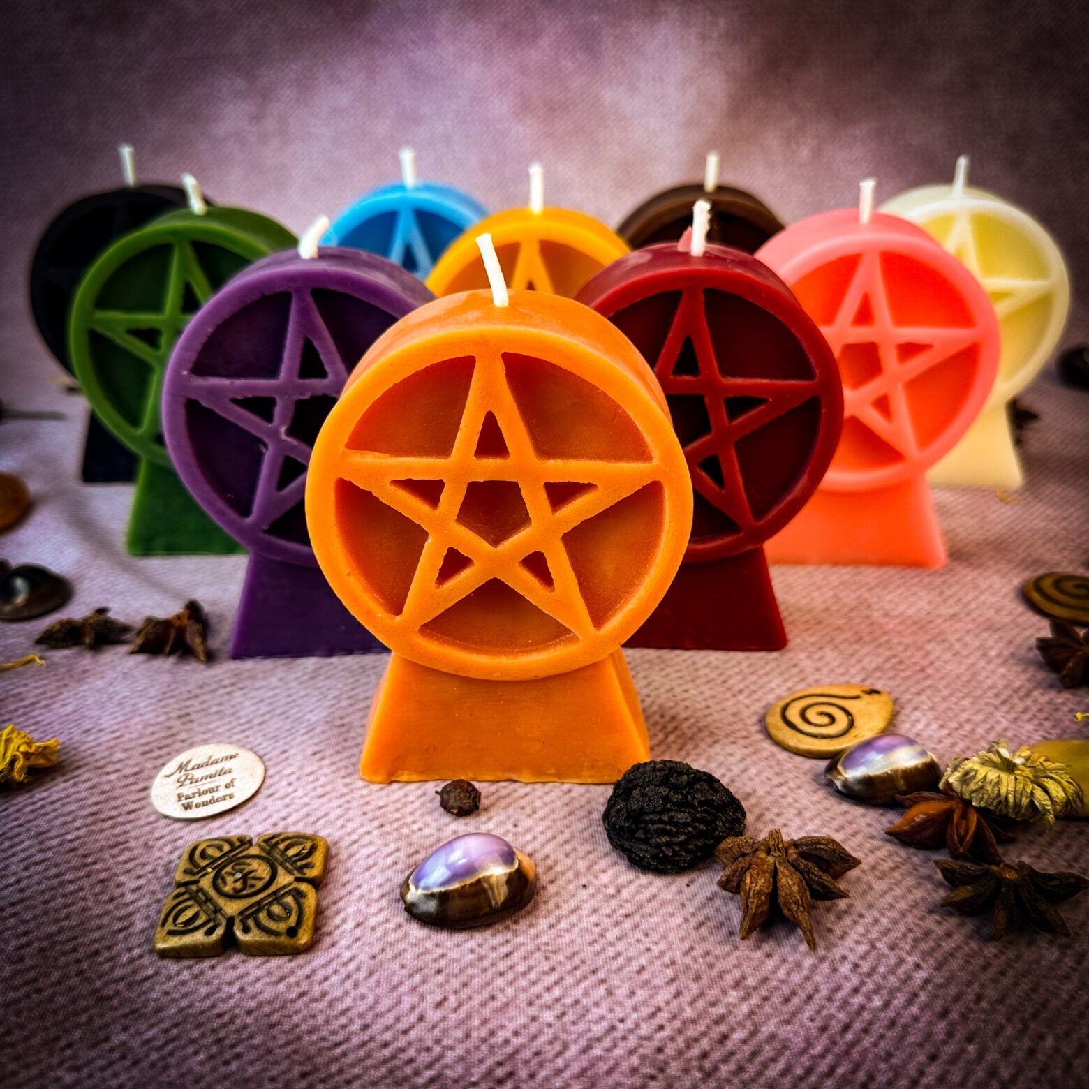 Beeswax Pentacle of Protection Spell Candle - Five Elements & Spiritual Safety