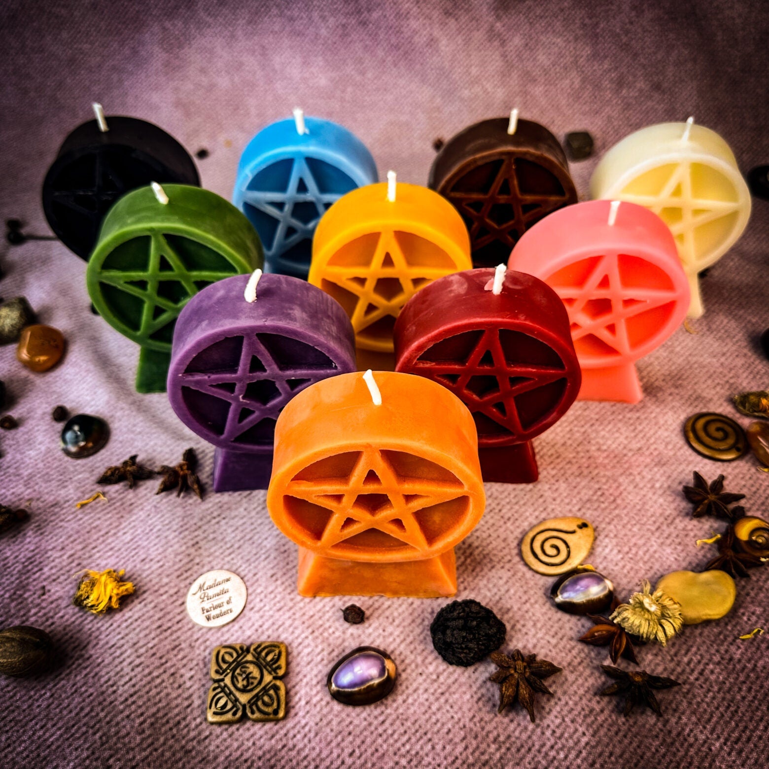 Beeswax Pentacle of Protection Spell Candle - Five Elements & Spiritual Safety