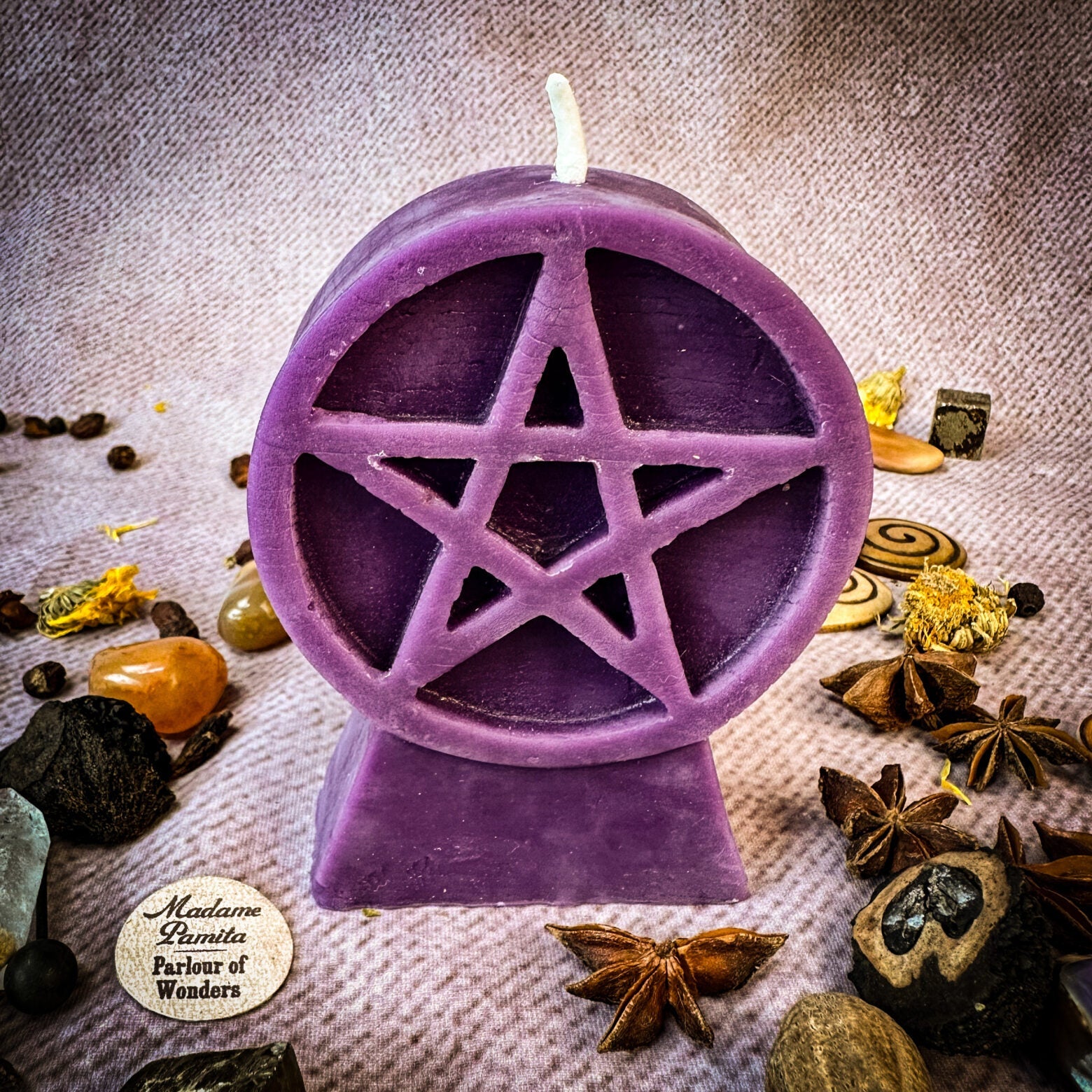Beeswax Pentacle of Protection Spell Candle - Five Elements & Spiritual Safety