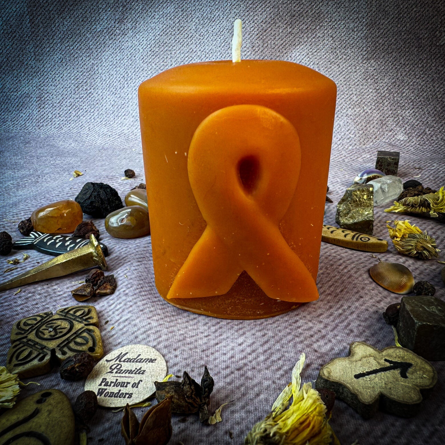 Beeswax Awareness Ribbon Pillar Spell Candle - Honor Heroes & Support Causes