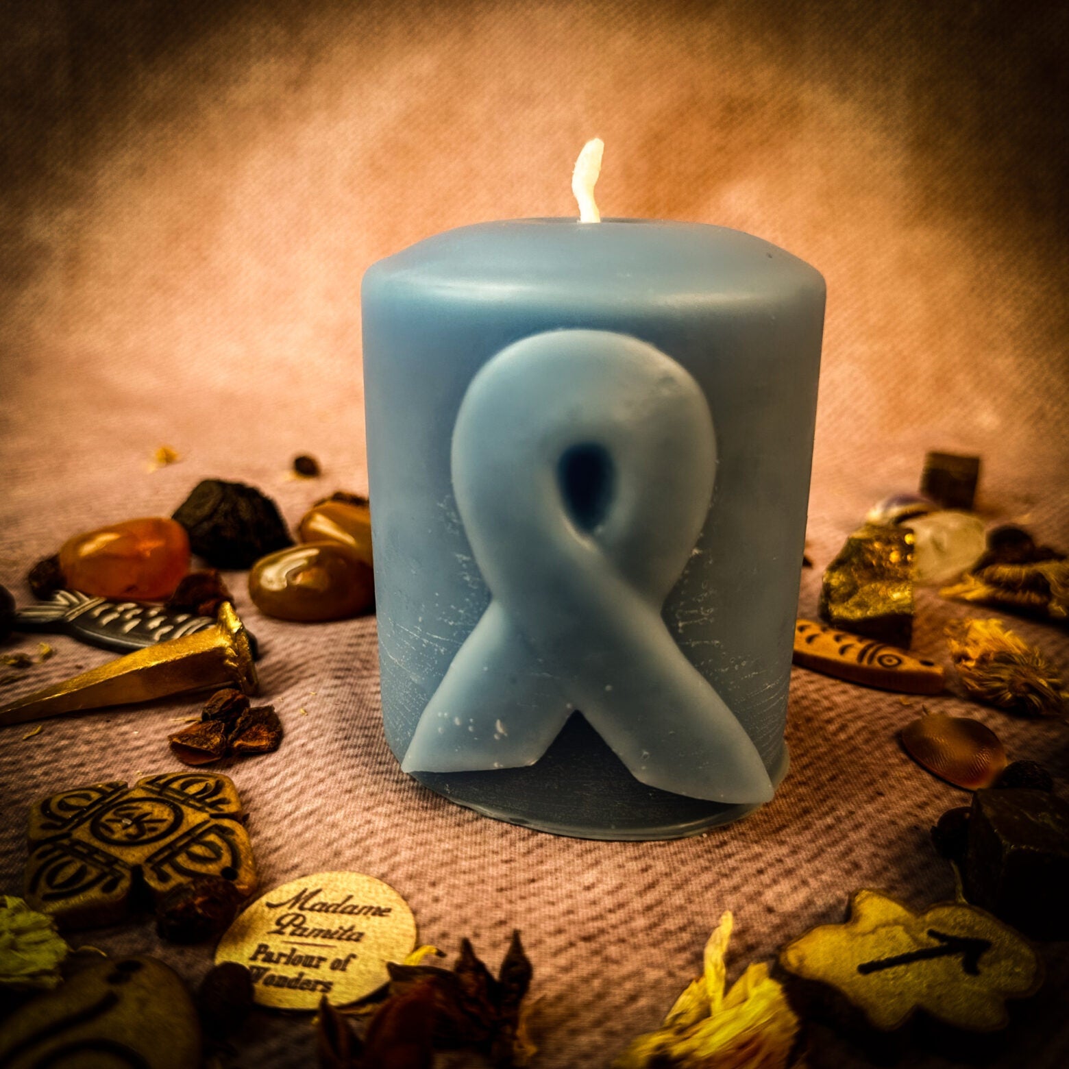 Beeswax Awareness Ribbon Pillar Spell Candle - Honor Heroes & Support Causes