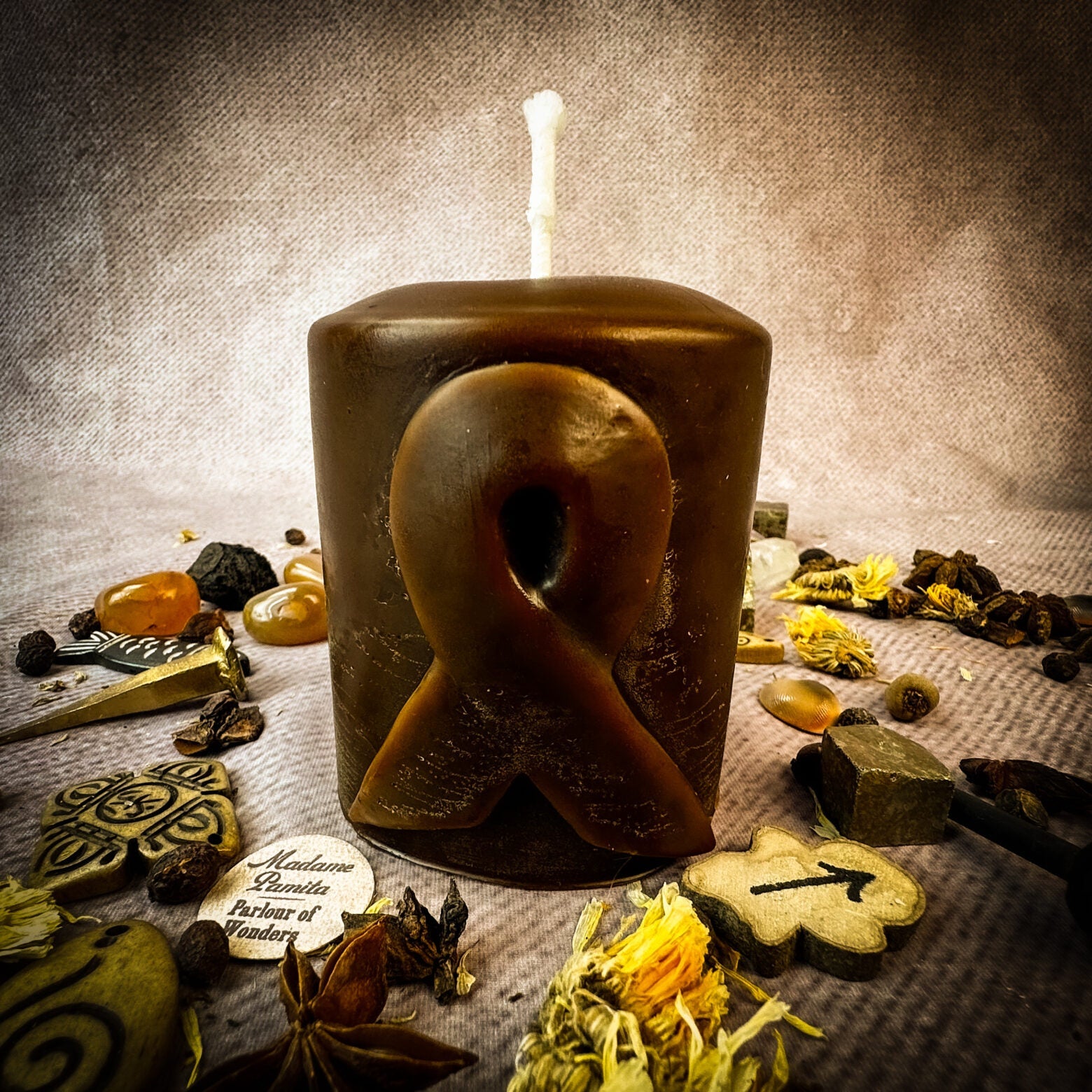 Beeswax Awareness Ribbon Pillar Spell Candle - Honor Heroes & Support Causes