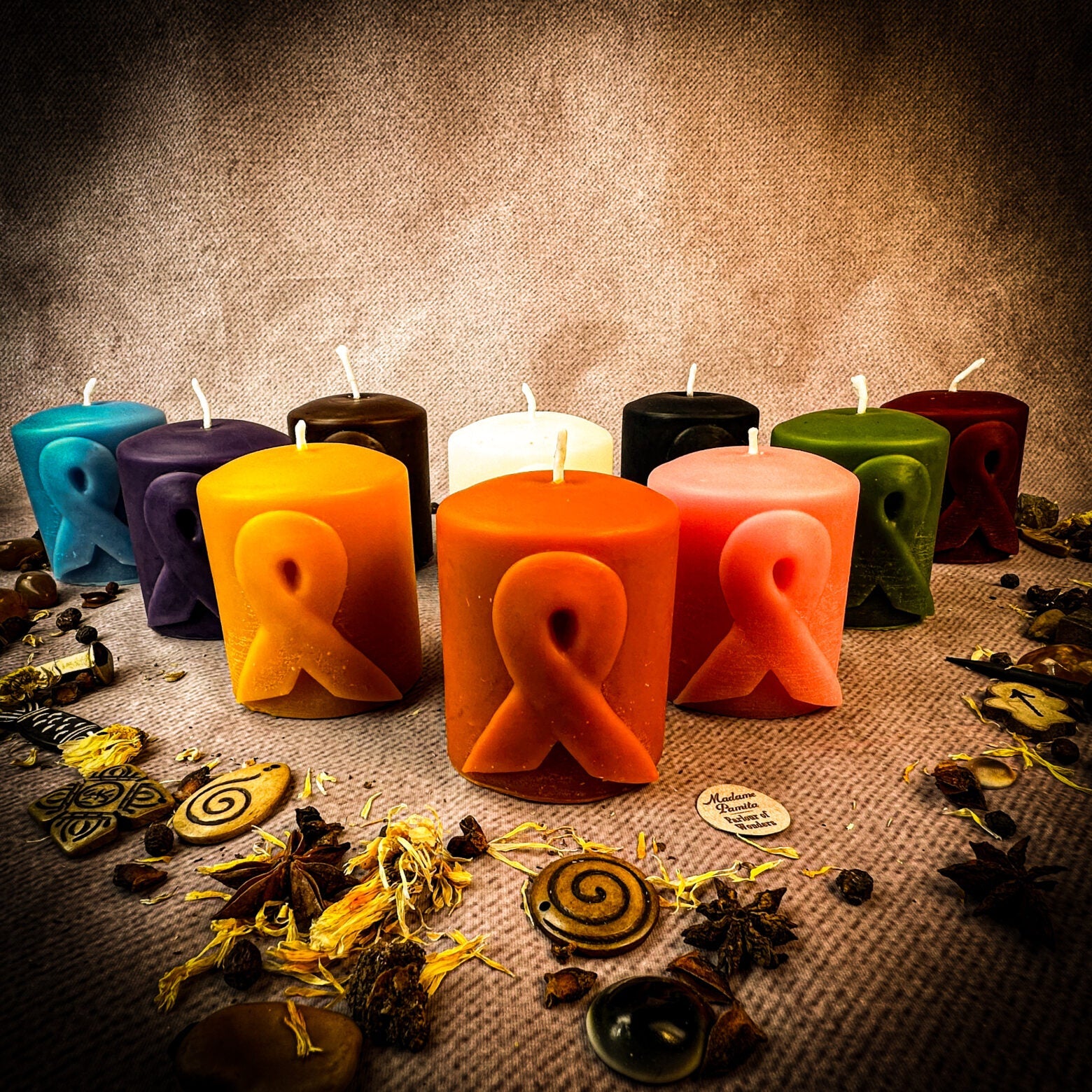 Beeswax Awareness Ribbon Pillar Spell Candle - Honor Heroes & Support Causes
