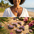 Crescent Moon Pendant (Amethyst Druzy Crystal)(Silver Plated)