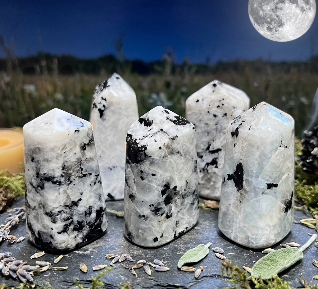 Rainbow Moonstone Point Tower Carving Gemstone Statue Home Decor Supply