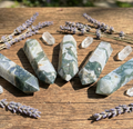 Large Moss Agate Double Point Crystal Carving